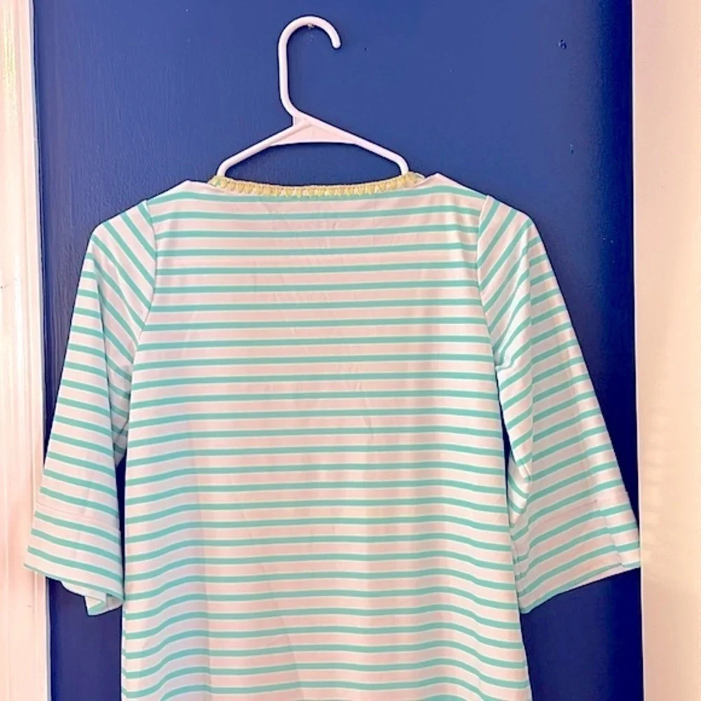 Kids Cabana Life Green & White Striped Nylon & Spandex Swim Cover Up Size 14